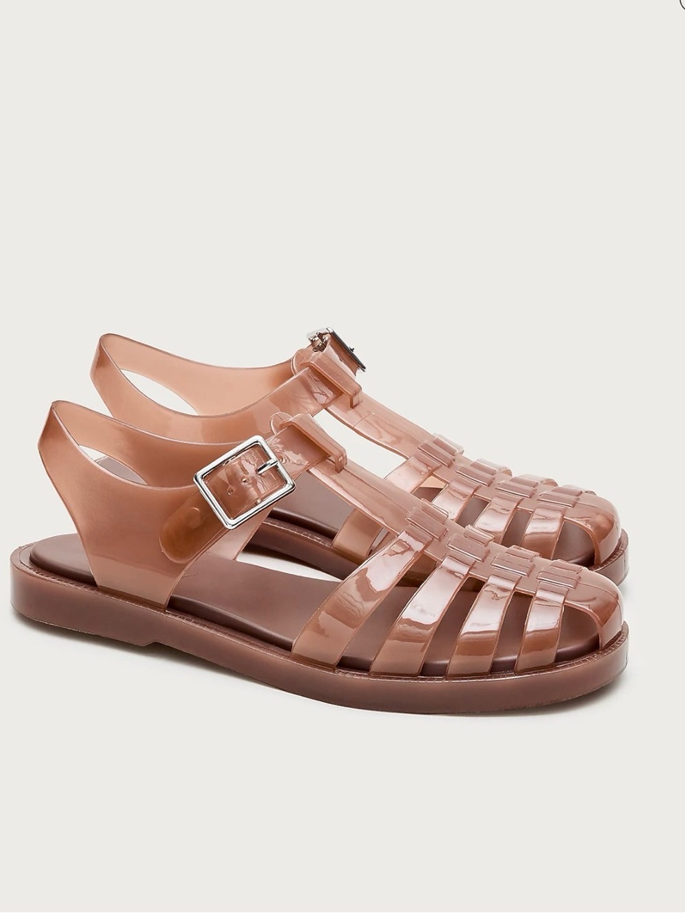 J. Crew Blush Tan Jelly Fisherman Sandals with Buckle